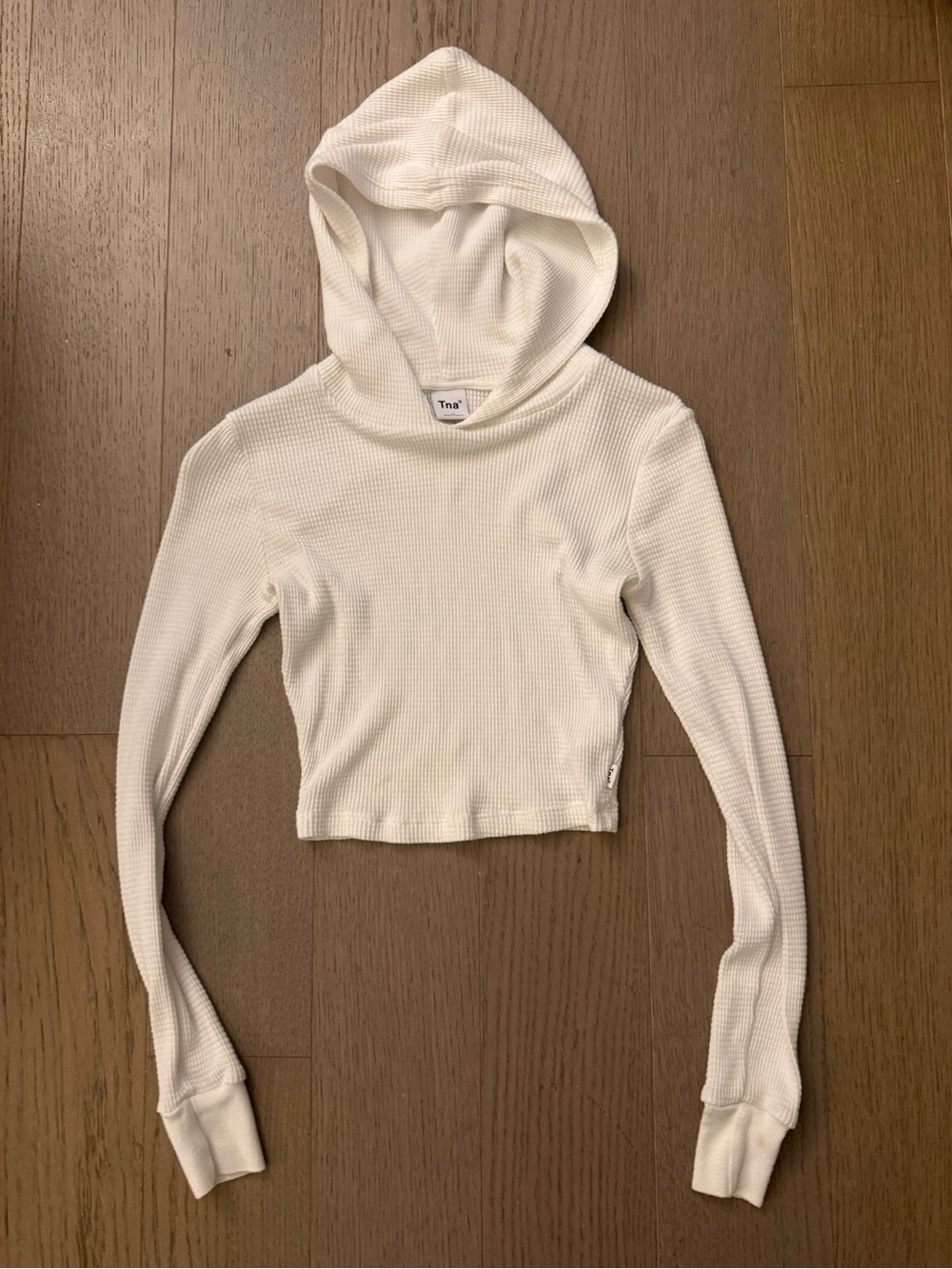 Aritzia TNA Cropped Waffle Hoodie - Ivory